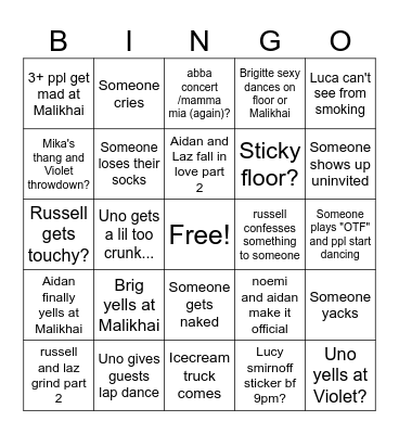 UNO PARTY BINGO Card