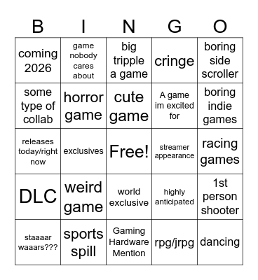 Summer Game Fest Bingo Card