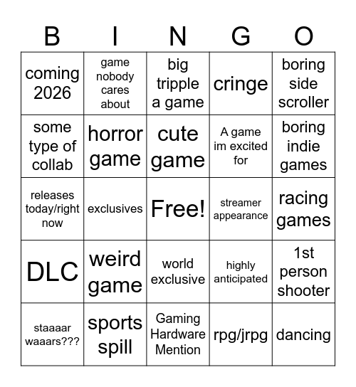 Summer Game Fest Bingo Card