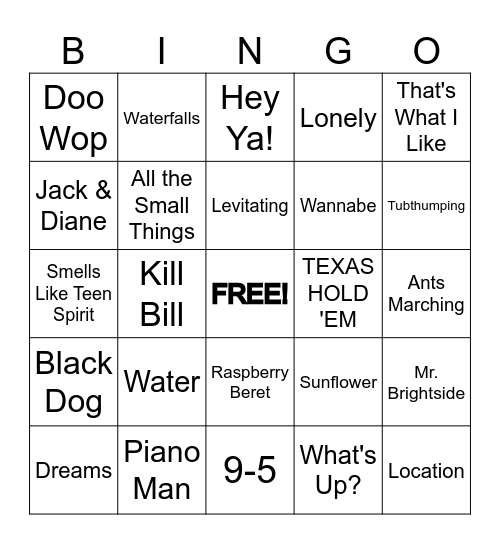 Music Bingo Card