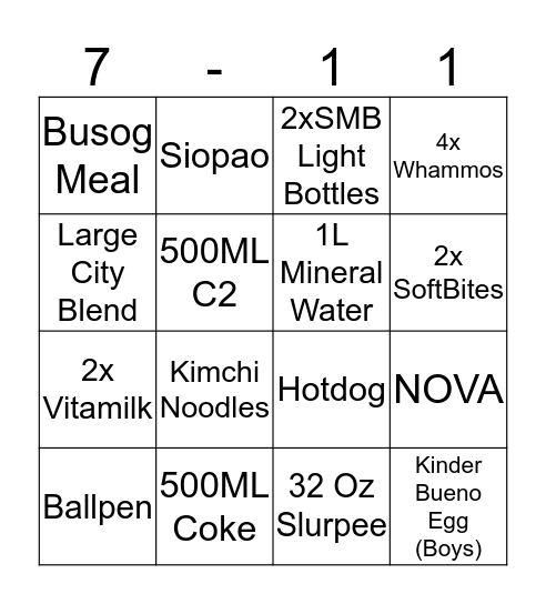 M&M's Pillow Bingo Card