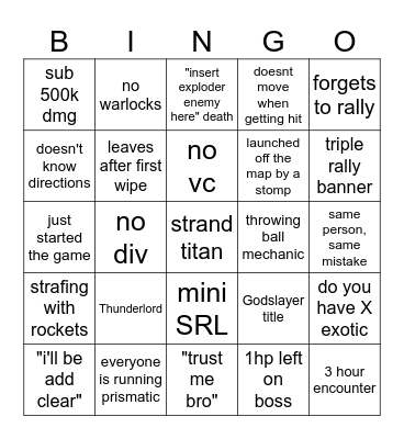 D2 LFG Bingo Card