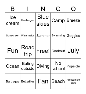 Summer Words Bingo Card