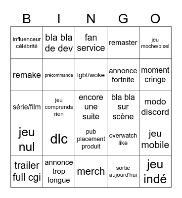 Summer game fest Bingo Card