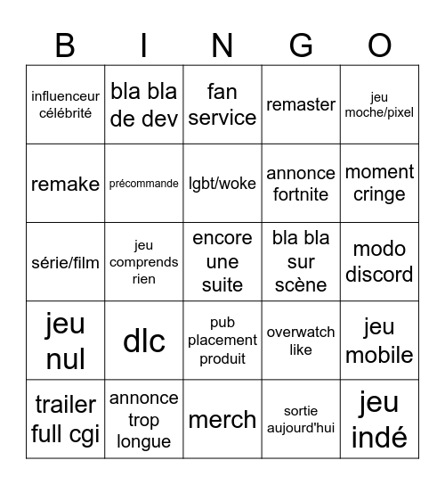 Summer game fest Bingo Card