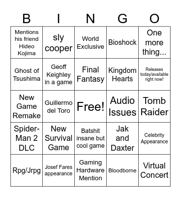 Summer Game Fest Bingo Card