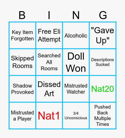 DM DnD Bingo Card