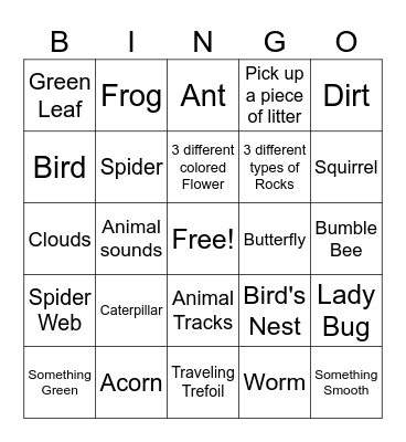 Nature Scavenger Hunt Bingo Card