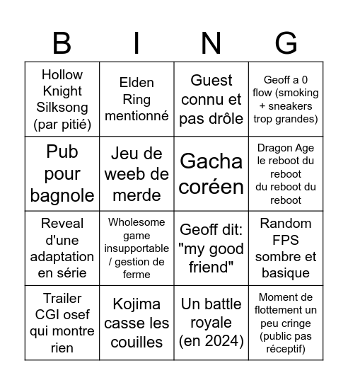 Summer Game Fest 2024 Bingo Card