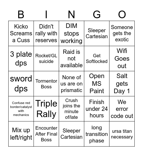 Salvation's Edge (edge) Bingo Card