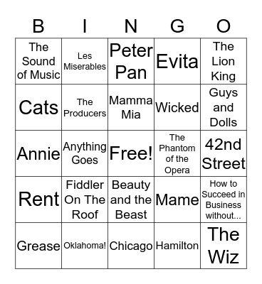 Broadway Bingo Card