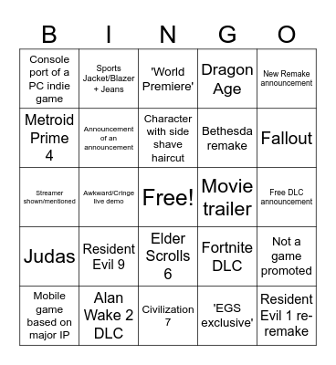 Summer Game Fest 2024 Bingo Card