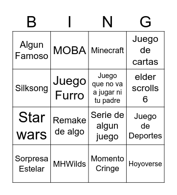 Summer Game Fest Bingo Card