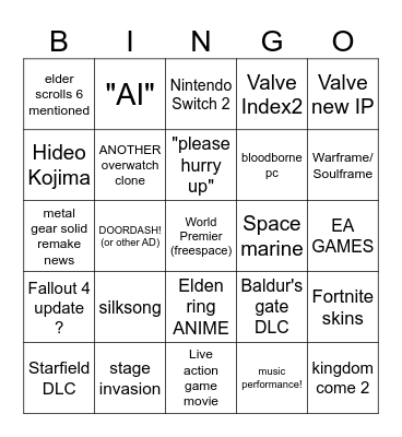 Summer Game Fest BINGO Card