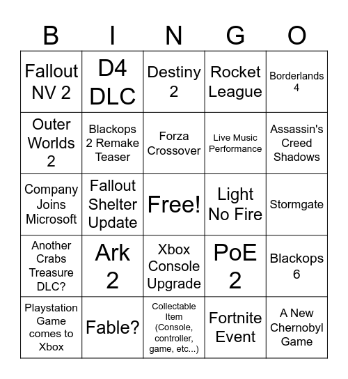 Untitled Bingo Card