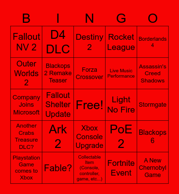 Summer Games Fest Bingo Card