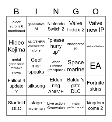 Summer Game Fest BINGO Card