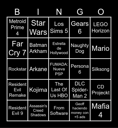 No-E3 Bingo Card