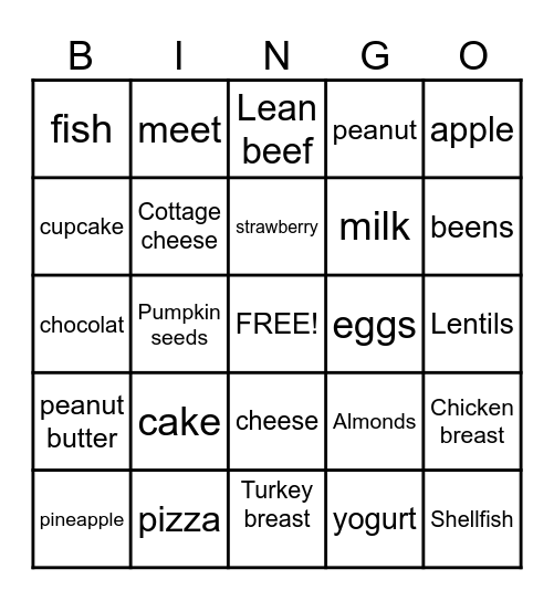 food Bingo Card