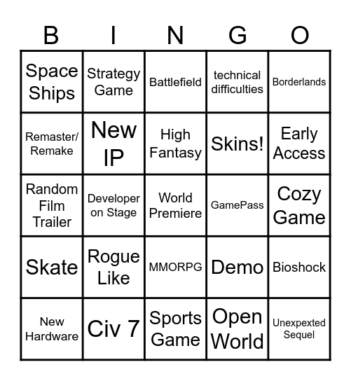 Summer Game Fest 2024 Bingo Card