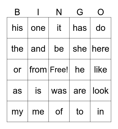 Unit 1 and 2 Bingo Boards Bingo Card