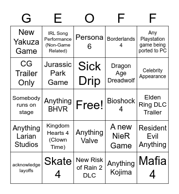 Summer Games Fest Bingo Card