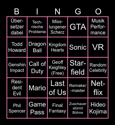 Summer Game Fest 2025 Bingo Card