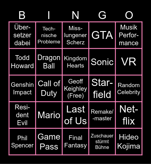 Summer Game Fest 2024 Bingo Card