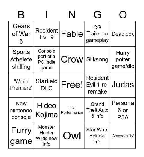 Untitled Bingo Card