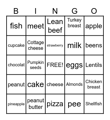 food Bingo Card