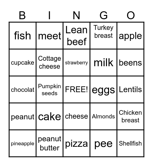 food Bingo Card