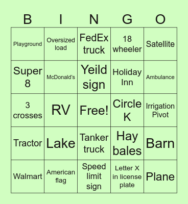 Rural Road Trippin Bingo Card