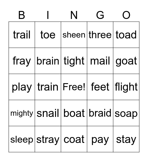 Vowel Team Bingo Card