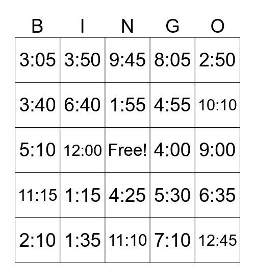 Time Bingo Card