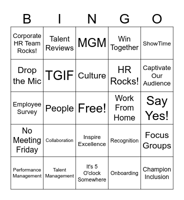 Corporate HR Team Bingo Card