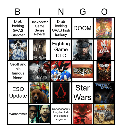 SGF and XBox Showcase Bingo Card