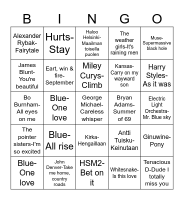 Piia music bingo Card