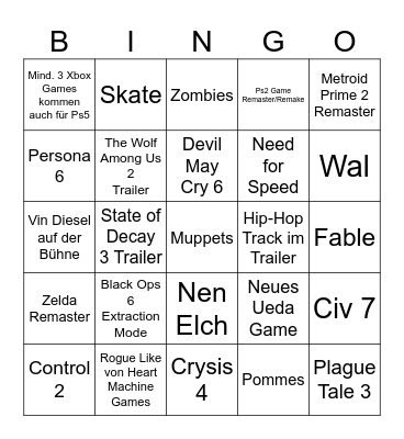 Tauges Bingo Card