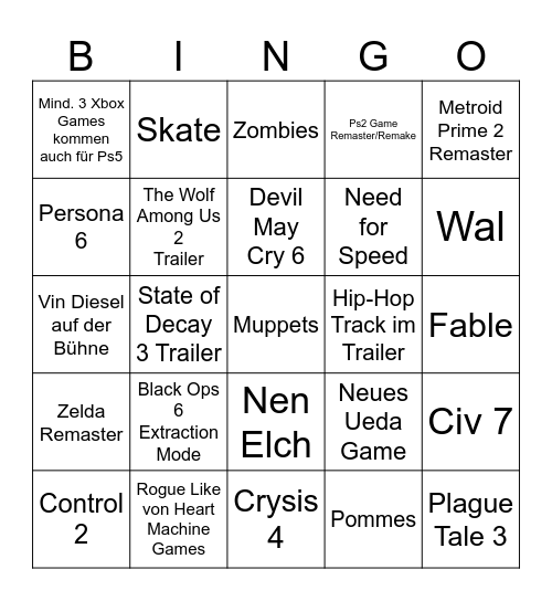 Tauges Bingo Card