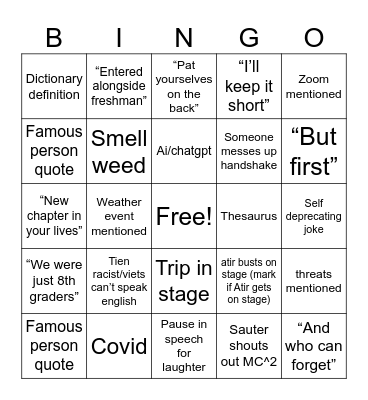 graduation 2024 Bingo Card