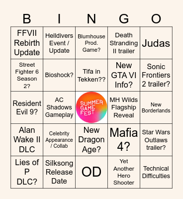 Summer Games Fest 2024 Bingo Card