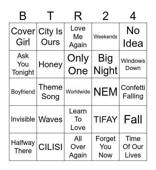 Europe Setlist Bingo Card