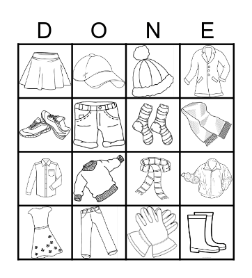 Clothes, clothes, clothes! Bingo Card