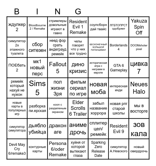 Summer Game Fest 2024 Bingo Card