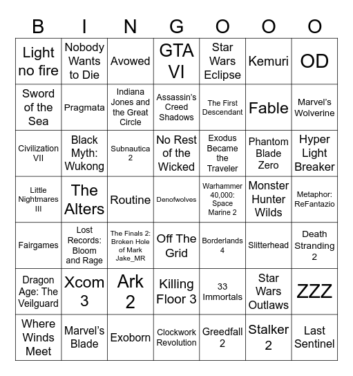 Summer Game Fest 2024 Bingo Card