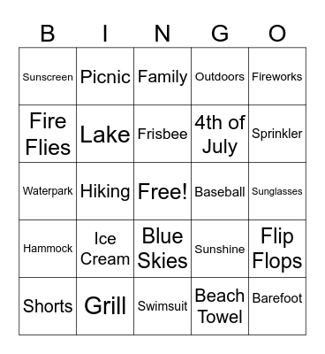 Summertime Bingo Card