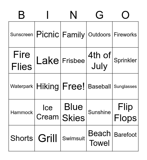 Summertime Bingo Card