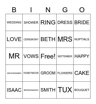 BRIDAL SHOWER BINGO Card