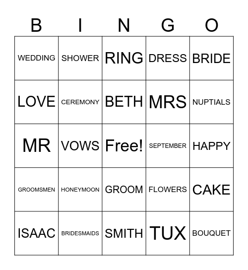 BRIDAL SHOWER BINGO Card