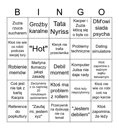 Acheron Bingo Card